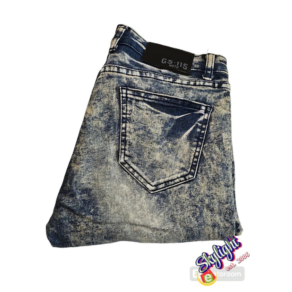 Gs 115 Youth Blue‎ Moto Slim Fit Acid Wash Denim Jeans Outdoors Size 14